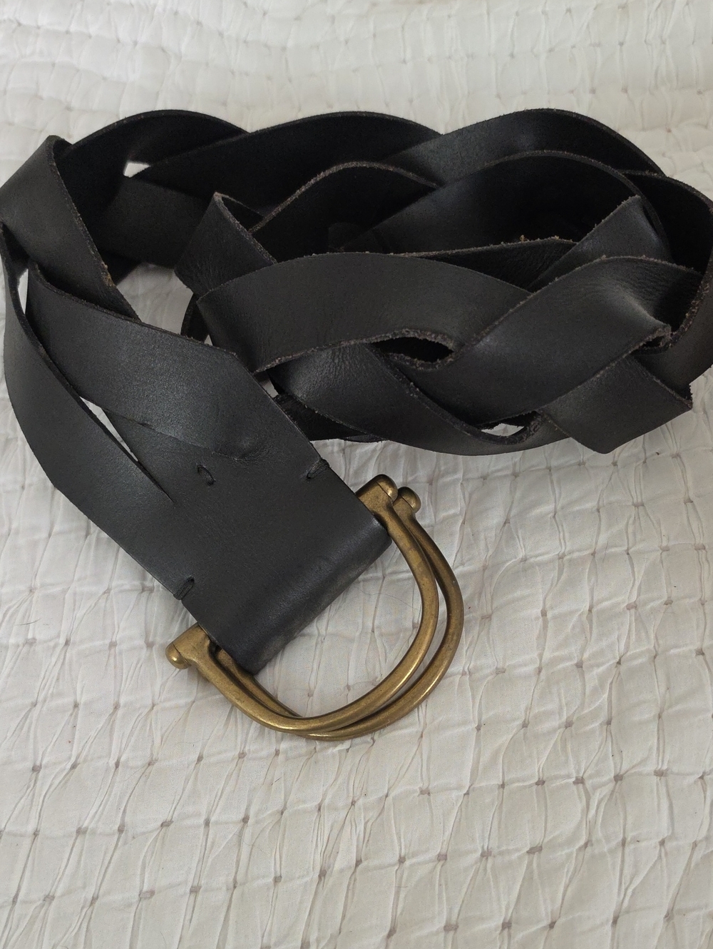Polo by Ralph Lauren Braided Black Leather Belt with Brass Double D-Ring